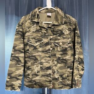 No Boundaries Camouflage Jean Jacket Green Brown